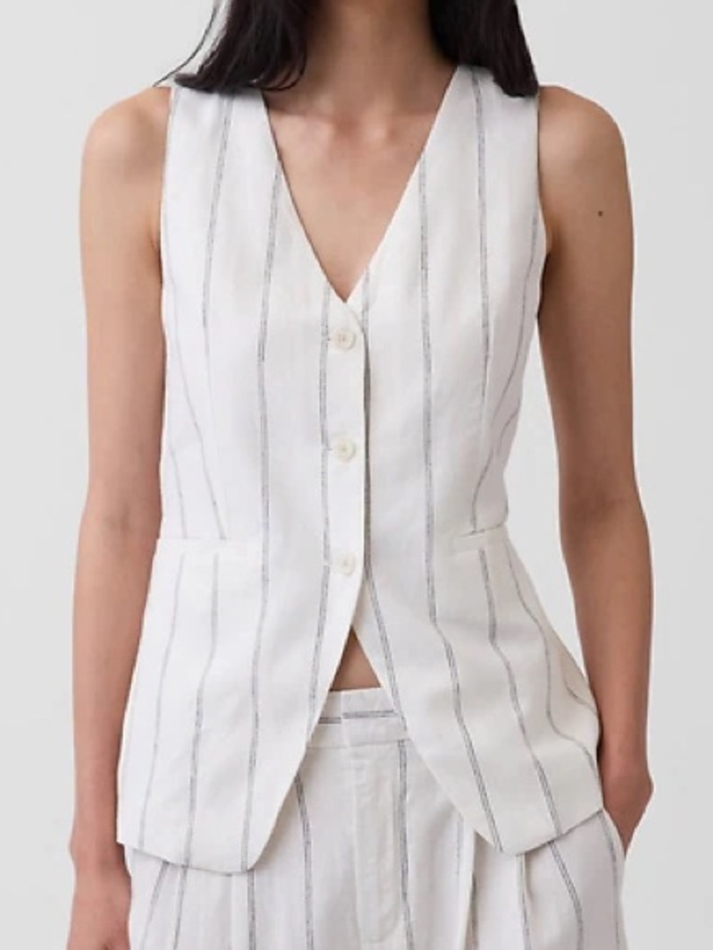 GAP Striped Longline Linen Vest Cream Tailored Waistcoat NWT Sz L